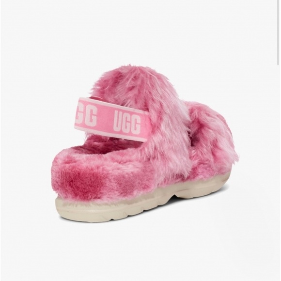 UGG Women's Fluff Sugar Faux Fur Sandal Plush Insole Logo Strap Pink size 6 NEW - Picture 3 of 8